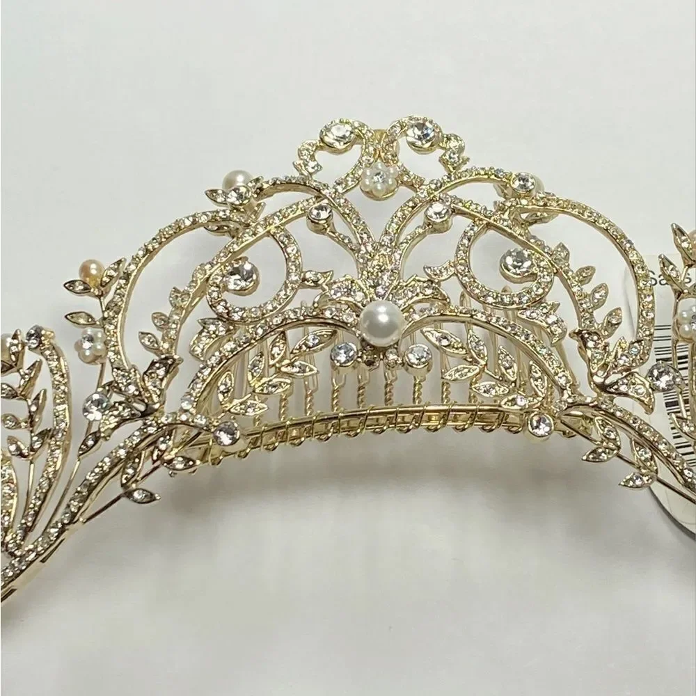 Homa Bridal 250 Crystal Gold Bridal Tiara Headpiece Hair Jewelry Wedding